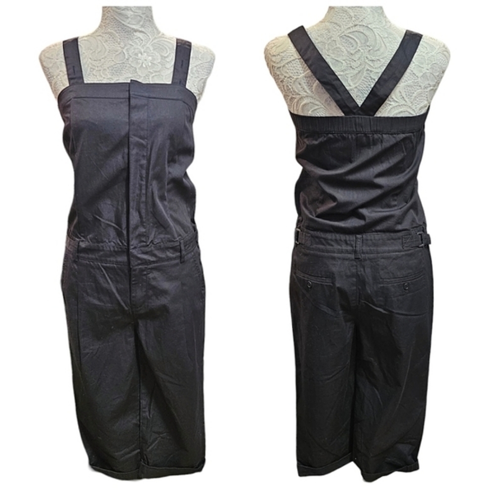 b+ab Black Cotton Capri Jumpsuit Size 38 Button Front Adjustable Straps Pockets